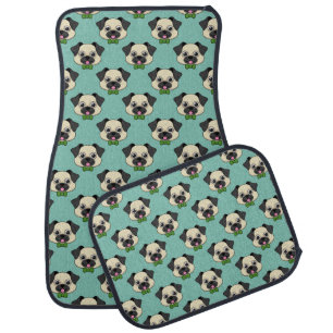 Cute Happy Pug Dog with Papillon Car Floor Mat