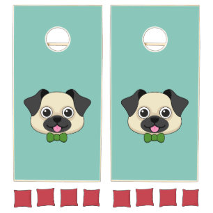 Cute Happy Pug Dog with Papillon Cornhole Set
