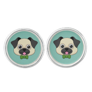  Cute Happy Pug Dog with Papillon Cufflinks