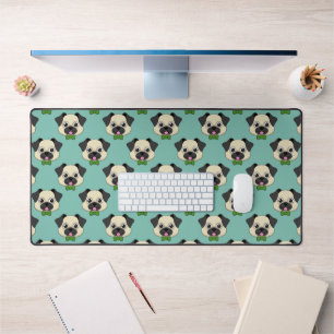 Cute Happy Pug Dog with Papillon Desk Mat
