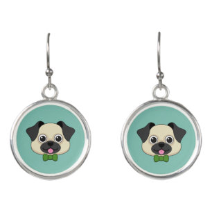 Cute Happy Pug Dog with Papillon Earrings