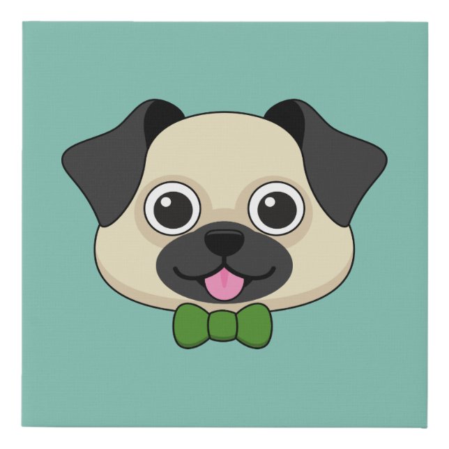 Cute Happy Pug Dog with Papillon Faux Canvas Print (Front)