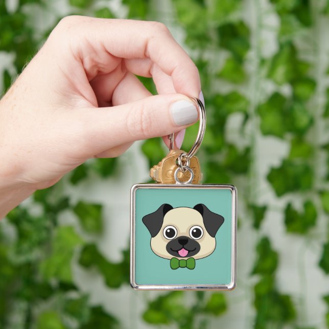 Cute Happy Pug Dog with Papillon Keychain (Hand)