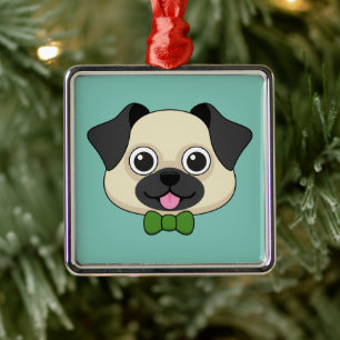 Cute Happy Pug Dog with Papillon Metal Ornament