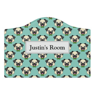 Cute Happy Pug Dog with Papillon   Personalize Door Sign