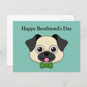 Cute Happy Pug Dog with Papillon   Personalize  Holiday Postcard
