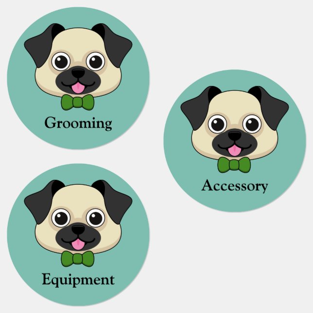 Cute Happy Pug Dog with Papillon | Personalize Labels (Group)
