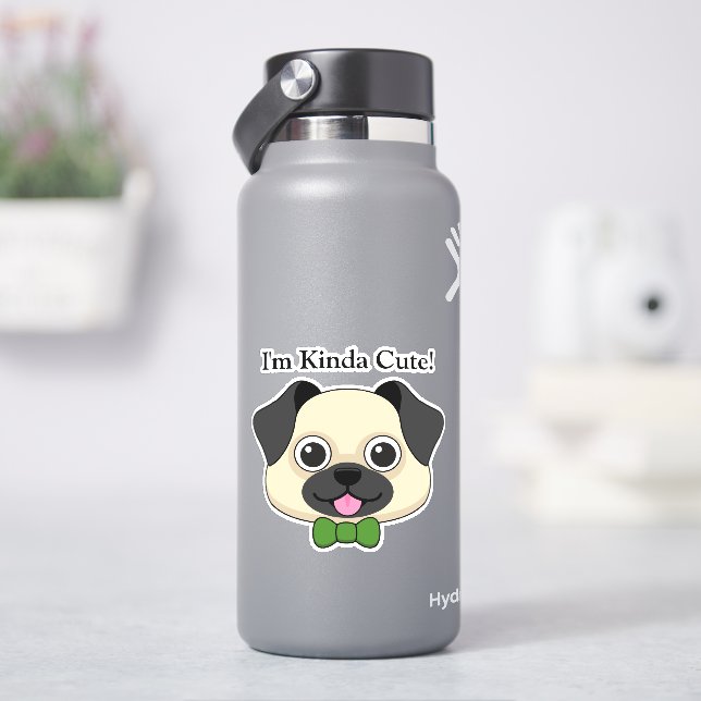 Cute Happy Pug Dog with Papillon | Personalize Sticker (HydroFlask)