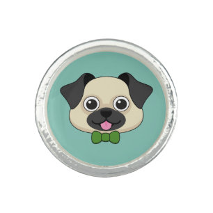 Cute Happy Pug Dog with Papillon Ring