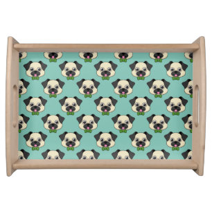 Cute Happy Pug Dog with Papillon Serving Tray