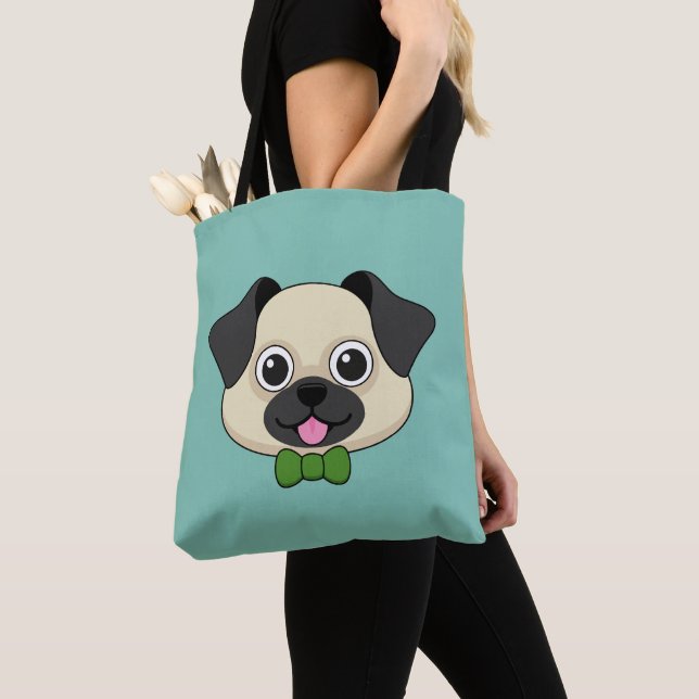 Cute Happy Pug Dog with Papillon Tote Bag (Close Up)