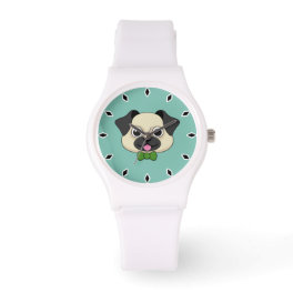 Cute Happy Pug Dog with Papillon Watch