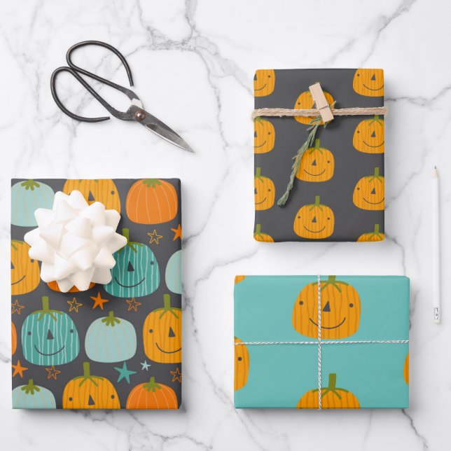 Cute Happy pumpkin Halloween  Wrapping Paper Sheets (Front)