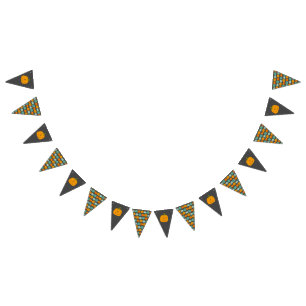 Cute Happy Pumpkins orange, blue Halloween Bunting Flags