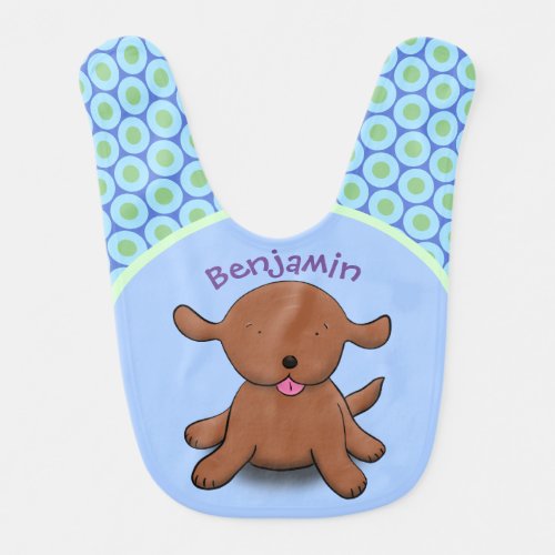 Cute happy puppy dog blue cartoon illustration baby bib