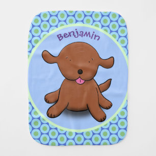 Cute happy puppy dog blue cartoon illustration baby burp cloth