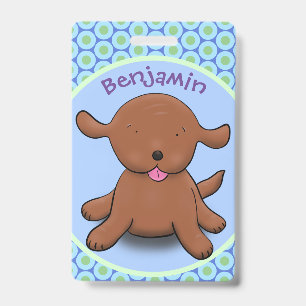 Cute happy puppy dog blue cartoon illustration badge