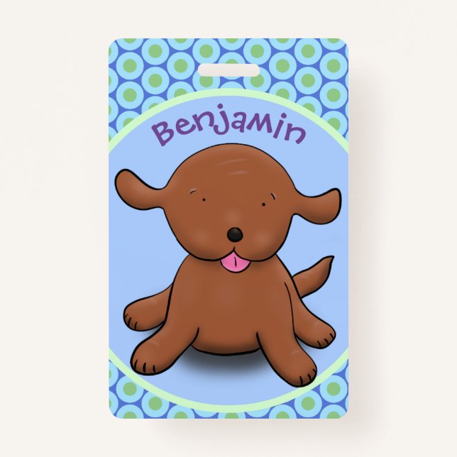 Cute happy puppy dog blue cartoon illustration badge (Front)