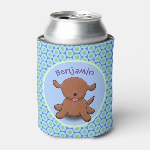 Cute happy puppy dog blue cartoon illustration can cooler