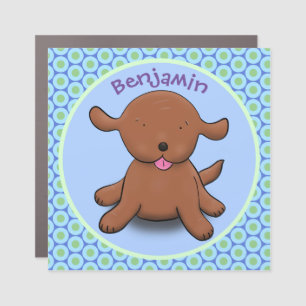 Cute happy puppy dog blue cartoon illustration car magnet