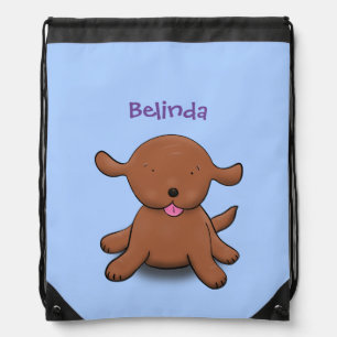 Cute happy puppy dog blue cartoon illustration drawstring bag