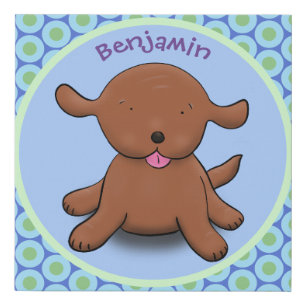 Cute happy puppy dog blue cartoon illustration faux canvas print