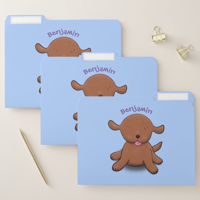 Cute happy puppy dog blue cartoon illustration file folder (Set)