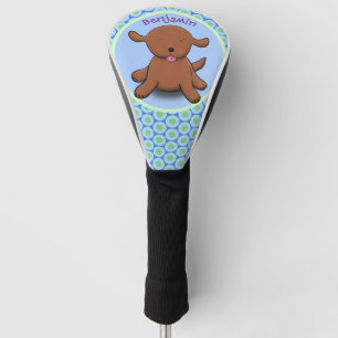 Cute happy puppy dog blue cartoon illustration golf head cover