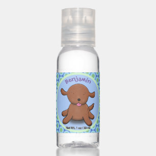 Cute happy puppy dog blue cartoon illustration hand sanitizer