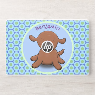 Cute happy puppy dog blue cartoon illustration HP laptop skin