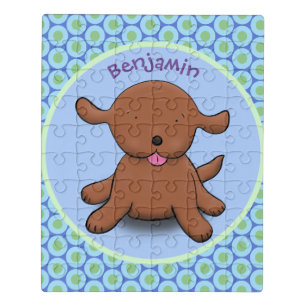 Cute happy puppy dog blue cartoon illustration jigsaw puzzle