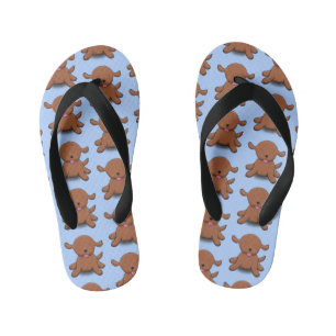 Cute happy puppy dog blue cartoon illustration kid's flip flops