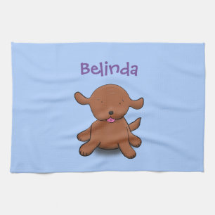 Cute happy puppy dog blue cartoon illustration kitchen towel