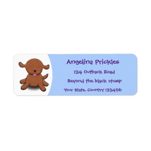 Cute happy puppy dog blue cartoon illustration label