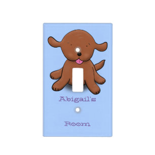Cute happy puppy dog blue cartoon illustration light switch cover
