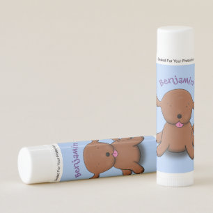 Cute happy puppy dog blue cartoon illustration lip balm