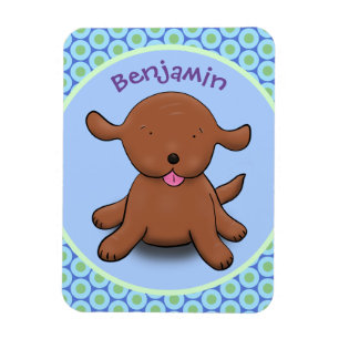 Cute happy puppy dog blue cartoon illustration magnet