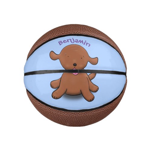 Cute happy puppy dog blue cartoon illustration mini basketball