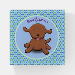 Cute happy puppy dog blue cartoon illustration paperweight