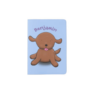 Cute happy puppy dog blue cartoon illustration passport holder