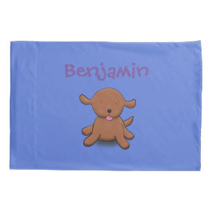 Cute happy puppy dog blue cartoon illustration pillow case