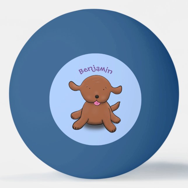 Cute happy puppy dog blue cartoon illustration ping pong ball (Front)