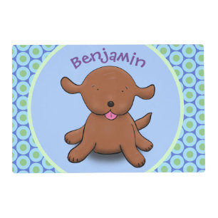 Cute happy puppy dog blue cartoon illustration placemat