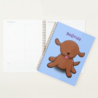 Cute happy puppy dog blue cartoon illustration planner | Zazzle