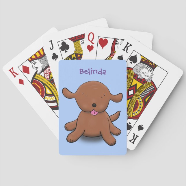 Cute happy puppy dog blue cartoon illustration poker cards (Back)