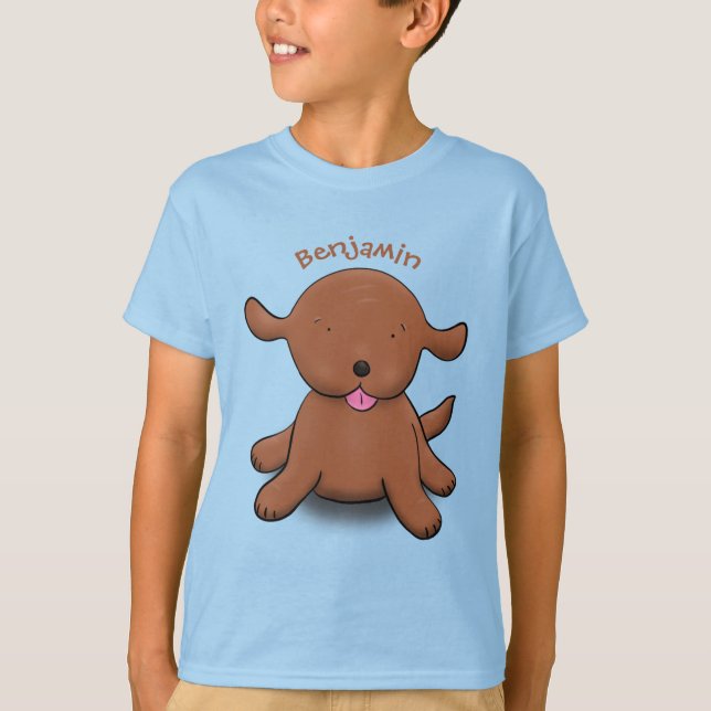 Cute happy puppy dog blue cartoon illustration T-Shirt (Front)