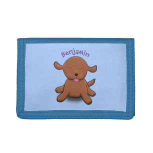 Cute happy puppy dog blue cartoon illustration trifold wallet