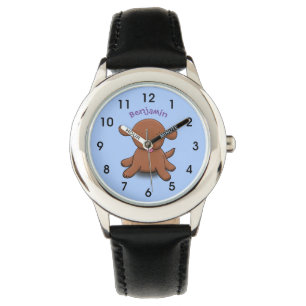 Cute happy puppy dog blue cartoon illustration watch