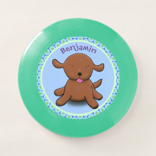 Cute happy puppy dog blue cartoon illustration Wham-O frisbee