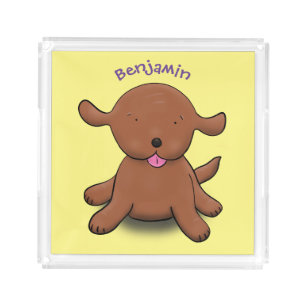 Cute happy puppy dog cartoon illustration acrylic tray